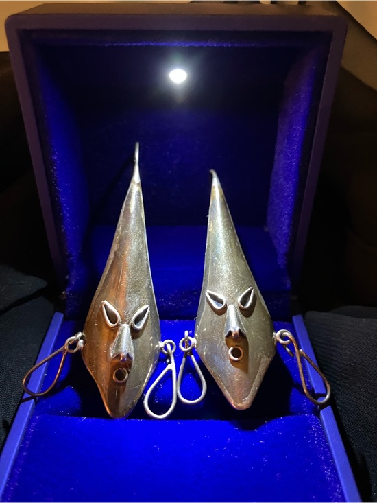 Jewelry - Sterling Silver Sculptural Mask Drop Earrings in Silver
